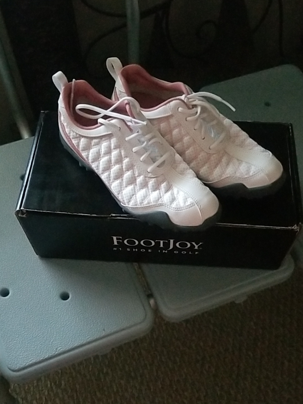 FootJoy Quilted White and Light Pink Women's Golf Trainers